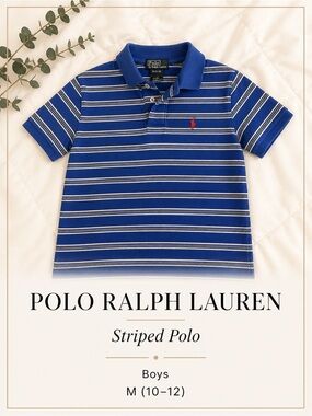 🌸 4/$20 Sale - Boys Polo by Ralph Lauren Blue Polo Green White Stripes (10-12)